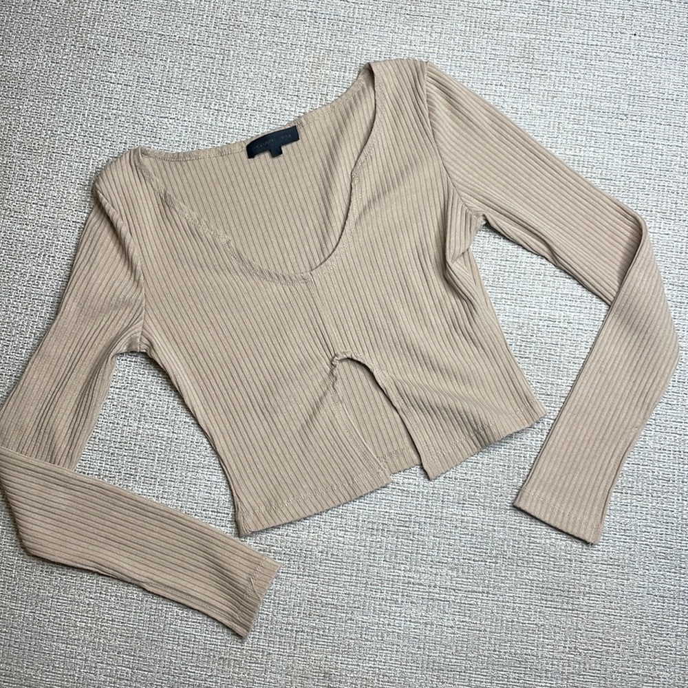 Tan Love & Other Things Long Sleeve Crop